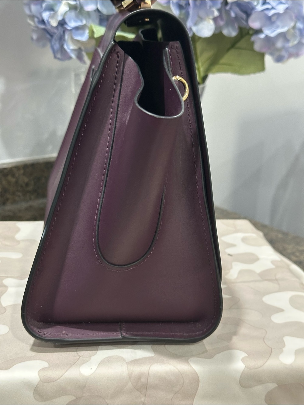 Zac Posen Plum Structured Top-Handle Satchel with Gold Hardware - Picture 12 of 12